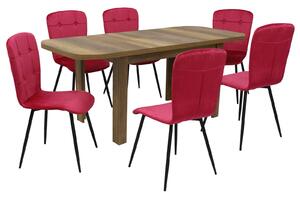 Set masă extensibilă Roma Nuc cu 6 Scaune Luca Roșu Fucsia