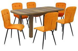 Set masă extensibilă Roma Nuc cu 6 Scaune Luca Portocaliu