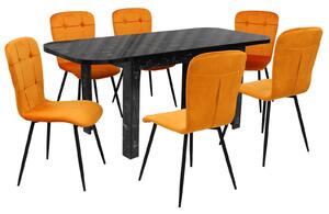 Set masă extensibilă Roma Negru cu 6 Scaune Luca Portocaliu