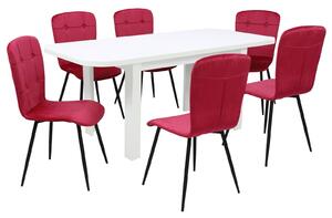 Set masă extensibilă Roma Albă cu 6 Scaune Luca Roșu Fucsia