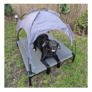 Culcus cu parasolar pentru animale de companie, XXL, impermeabil, cadru baldachin, 90 x 90 x 70 cm, gri