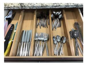 Organizator reglabil sertar, set 4 separatoare, telescopic 42-56 cm, bambus
