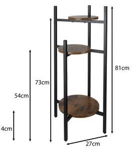 Suport de flori cu 3 rafturi, inaltime totala 81 cm, stil industrial, fier, MDF, PP
