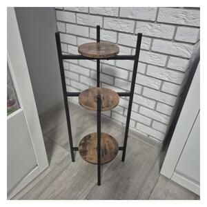 Suport de flori cu 3 rafturi, inaltime totala 81 cm, stil industrial, fier, MDF, PP