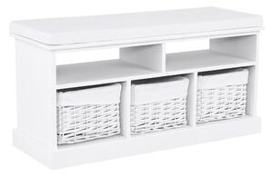 Bancheta RAFAELLO, alb, lemn, cu 3 coşuri, 95x35x49 cm