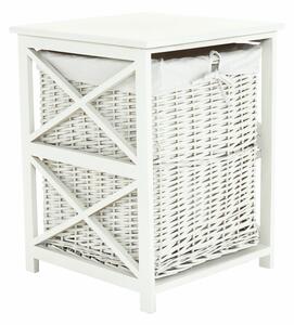 Cos de rufe RAFAELLO, alb, rachita/material textil, 46x46x60 cm