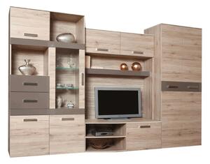 Mobilier living ASSOR, stejar san marino, PAL melaminat/sticla, cu ilu