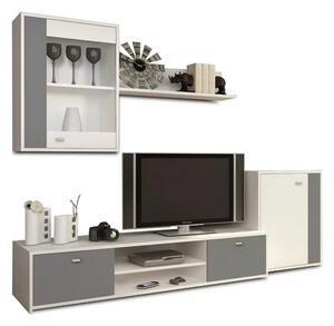 Mobilier living GENTA, PAL melaminat, alb/gri, 4 piese, 210x42x180 cm