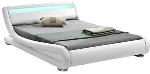 Pat FILIDA 160x200, alb, piele ecologica/PAL/metal/lemn, cu iluminare