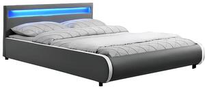 Pat DULCEA 180x200, gri, piele ecologica/PAL, cu iluminare LED RGB si