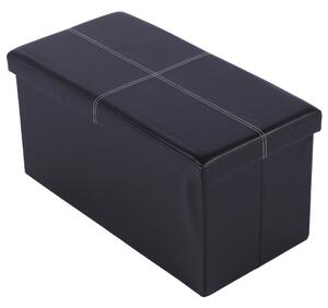 Taburet pliabil IMRA, negru, piele ecologica, cu spatiu depozitare, 76
