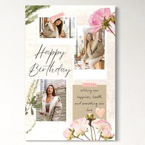 Tablou Canvas Personalizat cu 3 Poze Pentru Aniversari " Happy Birthday", PS132