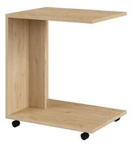 Masuta Cafea Laterala Adore C shape cu roti, Alb - Nuc - Stejar - Mov, 35x65x45 cm
