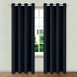 Set 2 x Draperie 140x260 cm, prindere cu inele, Negru