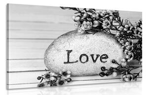 Tablou cu inscripție pe piatră Love în design alb-negru