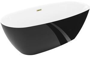 Mexen Luvo Slim, cadă de baie independentă 170 × 75 cm, alb-negru, preaplin auriu lucios, 52801707575-50