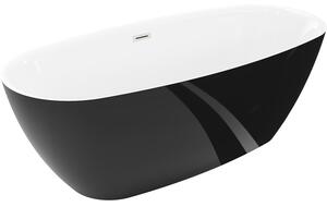 Mexen Luvo Slim, cadă de baie independentă 170 × 75 cm, alb-negru, preaplin din oțel, 52801707575-97