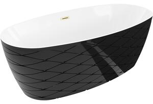 Mexen Olea, cadă de baie independentă, model, 170 × 80 cm, alb-negru, preaplin auriu mat, 52821708075-55