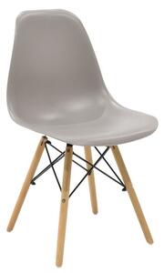 Scaun Julita plastic gri - picior culoare lemn natural 46x50x82cm