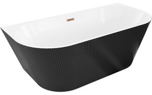 Cadă de baie independentă Mexen Oris cu caneluri 150 x 75 cm, alb-negru, preaplin auriu-roz, 52871507575-60