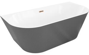 Mexen Oris, cadă de baie independentă cu caneluri 170 x 80 cm, alb-gri, preaplin auriu-roz, 52871708062-60