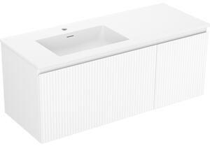 Mexen Rivel, mobilier baie 120 cm cu lavoar stânga Otis, 1S, 1D, canelat, alb mat, 91A23-12047-3-BBFF01-W18L01