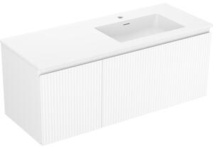 Mexen Rivel, mobilier baie 120 cm cu lavoar dreapta Otis, 1S, 1D, canelat, alb mat, 91A23-12047-3-BBFF01-W18P01