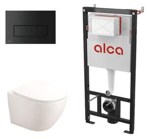 Set complet vas WC suspendat, Fluminia, Alfonzo, cu rezervor Alcadrain și clapetă neagră