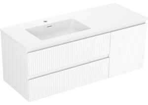 Mexen Rivel, mobilier baie 120 cm cu lavoar stânga Otis, 2S, 1D, canelat, alb mat, 91A23-12047-3-BBFFF01-W18L01