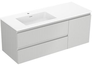 Mexen Rivel, mobilier baie 120 cm cu lavoar Otis stânga, 2S, 1D, canelat, gri mat/alb mat - 91A23-12047-3-BBFFF62-W18L01