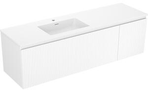 Mexen Rivel, mobilier baie 160 cm cu lavoar stânga Otis, 1S, 1D, canelat, alb mat, 91A23-16047-3-BBFF01-W18L01
