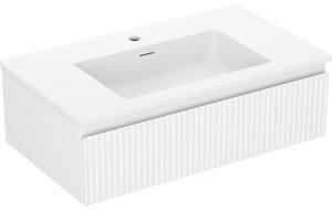 Mexen Rivel, mobilier de baie 80 cm cu lavoar Otis, 1 sertar, canelat, alb mat, 91A20-08023-1-BF01-W18M01