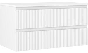 Mexen Rivel, mobilier baie 90 cm cu blat, 2 sertare, canelat, alb mat, 91A20-09047-2-BFFC01