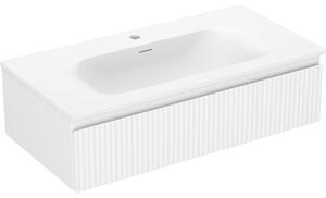 Mexen Rivel, mobilier baie 90 cm cu lavoar Vela, 1 sertar, canelat, alb mat, 91A20-09023-1-BF01-W23M01