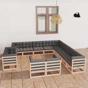 Set mobilier de grădină, 13 piese, cu perne, lemn masiv de pin