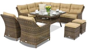 Mobilier de grădină technorattan Toledo Comida 7 Angular + 2 pufuri Garden Point maro