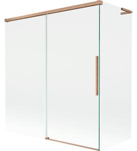 Mexen Rox, paravan de baie culisant L cu 2 aripi 150 + 70 x 150 cm, sticlă transparentă de 8 mm, profil mat cupră, 8C9L-150-070-65-00