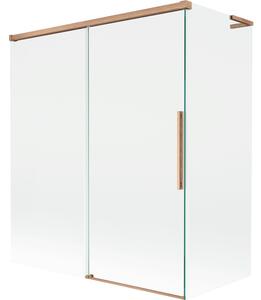 Mexen Rox, paravan de cadă cu 2 aripi, tip L, 140 + 70 x 150 cm, sticlă transparentă de 8 mm, profil mat cupră, 8C9L-140-070-65-00