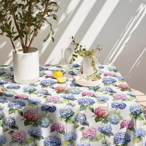 Goldea față de masă decorativă loneta - flori de hortensie 120 x 140 cm