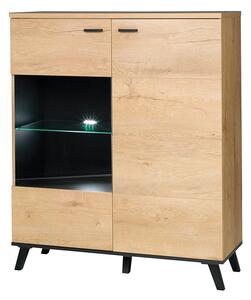 Comoda SIRAN TYP 4, stejar lefkas/negru, DTD laminat/plastic, cu ilumi