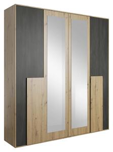Dressing BAFRA, stejar artisan/pin negru, PAL laminat, cu 4 usi, 200x6