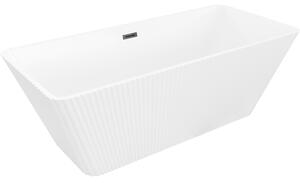 Cadă de baie independentă Mexen Tava cu caneluri 170 x 75 cm, alb lucios, preaplin negru mat, 52851707500-70