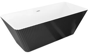 Mexen Tava, cadă de baie independentă cu caneluri 170 x 75 cm, alb-negru, preaplin din oțel, 52851707575-97
