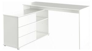 Birou de colt TERINO, alb, PAL laminat, 138x50/110x75 cm