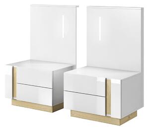Set 2 noptiere CITY, alb/stejar, PAL laminat, 60x46x105 cm