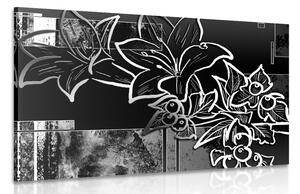 Tablou ilustrație florală în design alb-negru