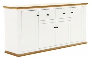 Comoda LEON MZ9, alb, stejar grand, PAL laminat/metal, 180x45x87 cm