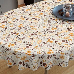 Goldea față de masă decorativă loneta - model 537 frunze în maro și portocaliu - ovală 120 x 200 cm