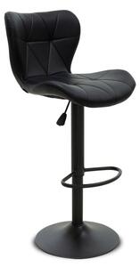 Scaun de bar Coozy reglabil pe inaltime stil capitonat metal negru mat cu piele ecologica pe negru
