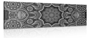 Tablou Mandala indiană cu model floral în design alb-negru